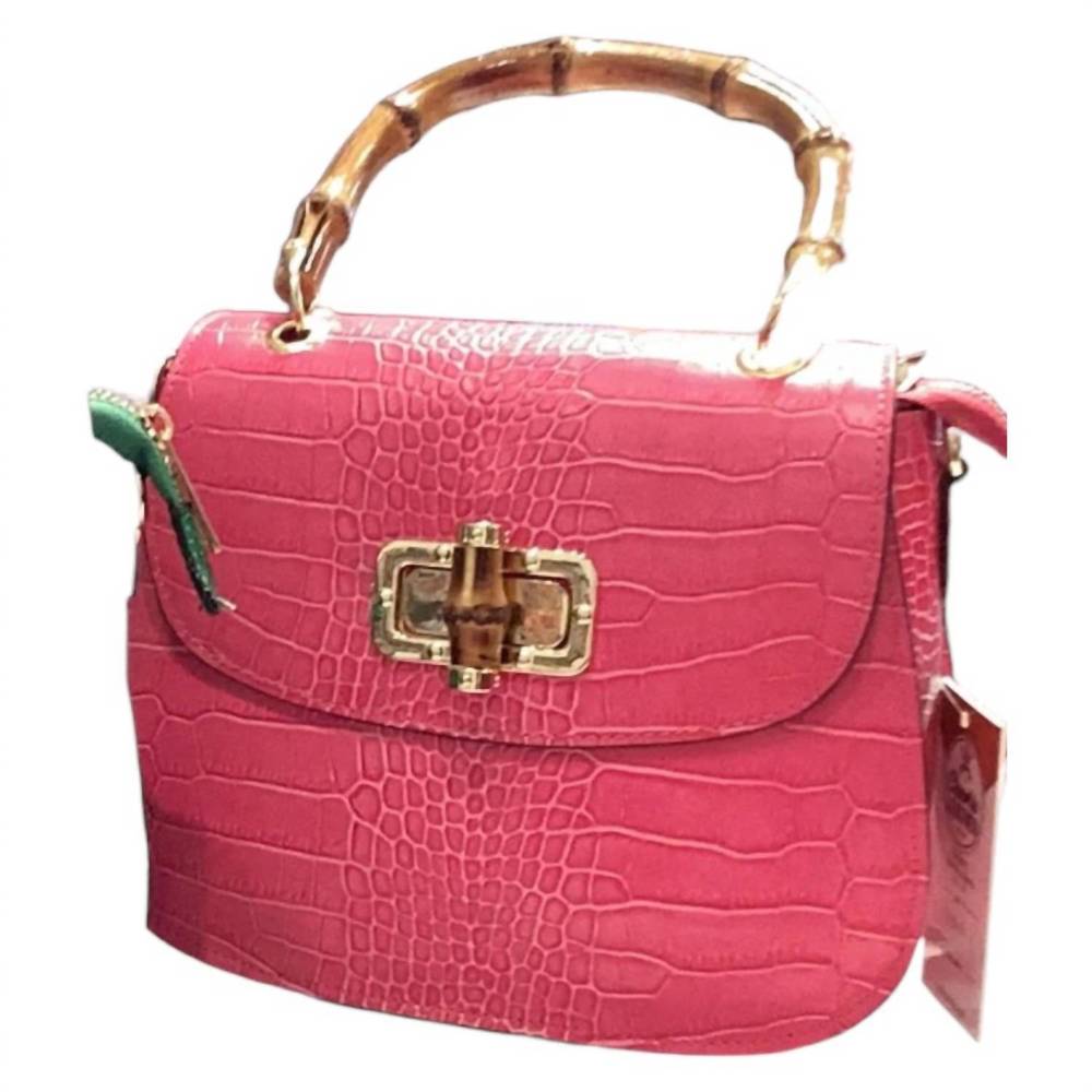 NEW CHARLIE LEATHER women's katie italian leather & bamboo bag in pink